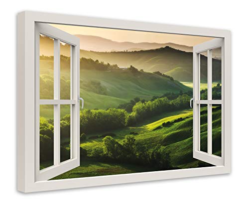 PICSonPAPER Leinwandbild Fensterblick Toskana, 100 cm x 70 cm, Dekoration, Kunstdruck, Wandbild, Geschenk, Leinwand Natur (100 x 70 cm) von PICSonPAPER