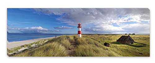 PICSonPAPER Leinwandbild Panorama Leuchtturm, 90 cm x 30 cm, Dekoration, Kunstdruck, Wandbild, Geschenk, Leinwand Natur (Nordsee Leuchtturm) von Deqosy