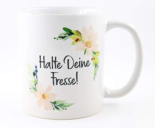 PICSonPAPER Tasse Halte Deine Fresse!, Kaffeetasse, Keramiktasse, Tasse mit lustigem Spruch, Mitarbeiter und Kollegen (Halte) von Deqosy