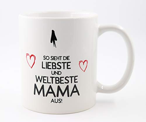 PICSonPAPER Tasse mit Spruch So Sieht die liebste und Weltbeste Mama aus!, Muttertagsgeschenk, Kaffeetasse, Keramiktasse, Tasse mit Spruch, Tasse Mama, (Liebste Mama) von Deqosy