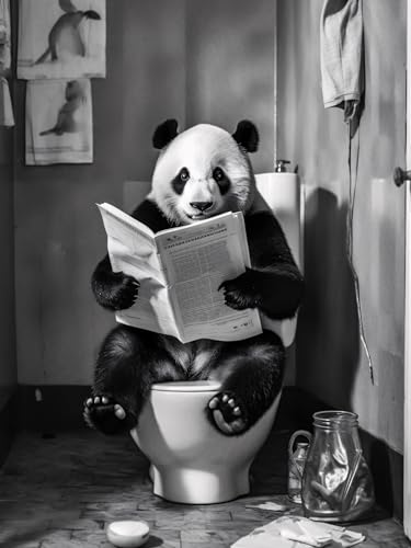 Panda auf WC, Poster 30cm x 40cm ohne Rahmen, Toilette Badezimmer Deko Bild, Wand-Deko Bilder Lustiges Geschenk von Deqosy