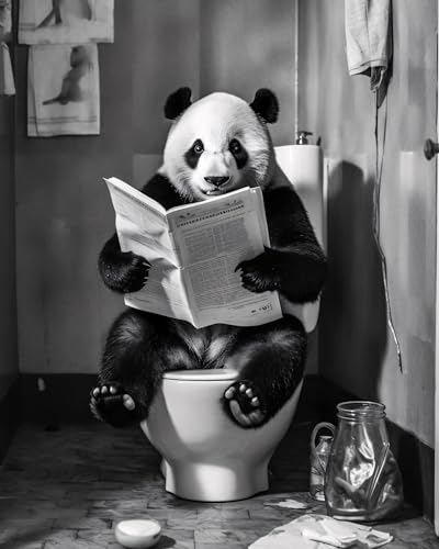 Panda auf WC, Poster 40cm x 50cm ohne Rahmen, Toilette Badezimmer Deko Bild, Wand-Deko Bilder Lustiges Geschenk von Deqosy