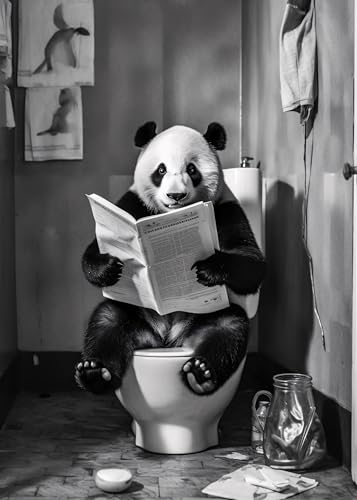 Panda auf WC, Poster 50cm x 70cm ohne Rahmen, Toilette Badezimmer Deko Bild, Wand-Deko Bilder Lustiges Geschenk von Deqosy