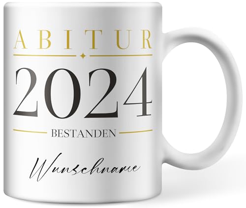 Personalisierbare Tasse Abitur 2024 bestanden Wunschname, Tasse personalisiert mit Namen, Abi 2024 persönliche Geschenke Kaffee-Tasse, Abschluss von Deqosy