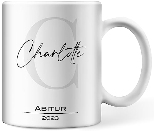 Personalisierte Tasse zum Abitur Schulabschluss Master Bachelor Doktor Abschluss, Keramitasse mit Initiale, Namen, Abschluss und Jahr (Tasse) von Deqosy