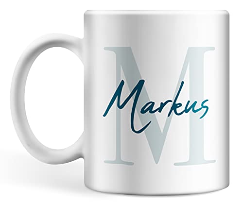 Schlichte Tasse personalisiert mit Initiale und Namen, Namenstasse, persönliche Geschenke Kaffee-Tasse mit Namen (Petrol) von Deqosy