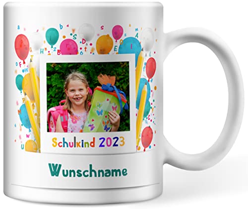 Schulkind 2023 Tasse personalisiert mit Foto und Namen, Fototasse, Namenstasse, persönliche Geschenke zur Einschulung von Deqosy