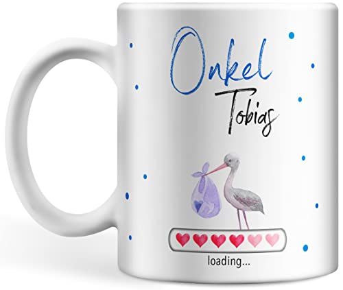 Tasse Babynews personalisiert mit Namen und Jahr, Du wirst Onkel, Ladebalken loading, Schwanger Schwangerschaft verkünden individualisiert Onkel (Onkel) von Deqosy