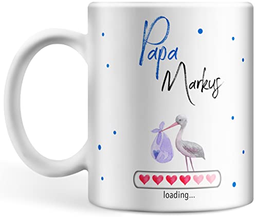 Tasse Babynews personalisiert mit Namen und Jahr, Du wirst Papa, Ladebalken loading, Schwanger Schwangerschaft verkünden individualisiert Papa (Papa) von Deqosy