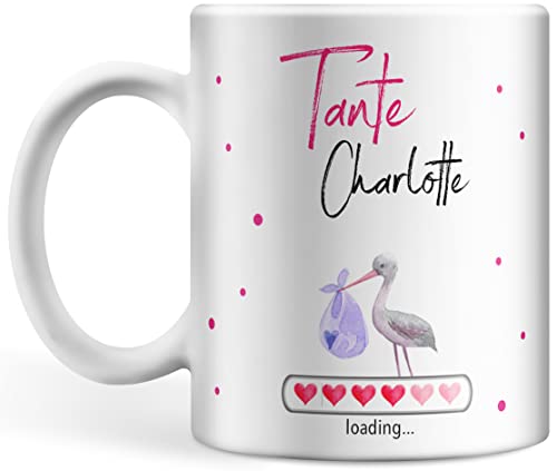 Tasse Babynews personalisiert mit Namen und Jahr, Du wirst Tante, Ladebalken loading, Schwanger Schwangerschaft verkünden individualisiert Tante (Tante) von Deqosy