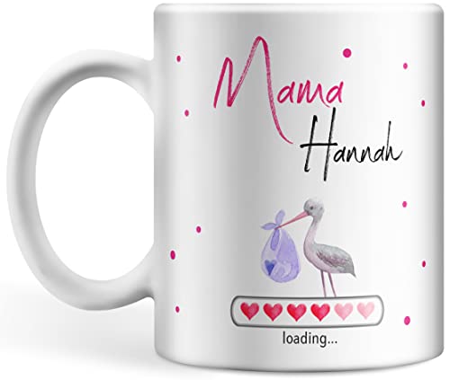 Tasse Babynews personalisiert mit Namen und Jahr, Ich werde Mama, Ladebalken loading, Schwanger Schwangerschaft verkünden individualisiert (Mama) von Deqosy