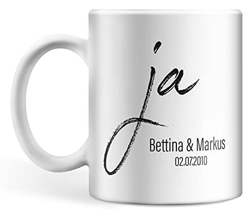 Tasse Hochzeit Kaffee-Tasse personalisiert Partner Namen und Datum individualisierbar Hochzeitstag Hochzeitsgeschenk Liebe Liebesgeschenk von Deqosy