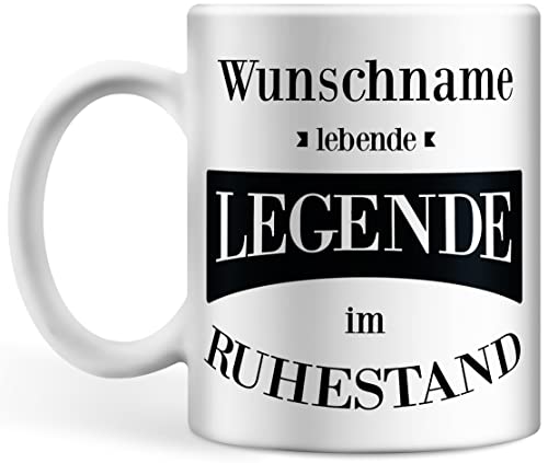 Tasse Rentner personalisiert mit Namen, Wunschname lebende Legende im Ruhestand, Rente, Pension, Abschieds-Geschenk von Deqosy