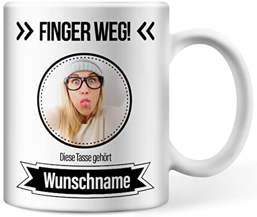 Tasse personalisiert mit Foto und Namen, Finger weg! Dieser Kaffee gehört Wunschnamen, personalisierte Kaffeetasse mit Wunsch-Name von Deqosy