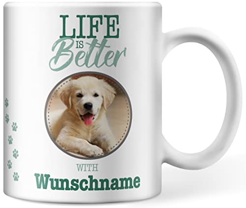 Tasse personalisiert mit Foto und Namen, Life is better with Wunschname, Hundebesitzer, Hundemama, Hundepapa individuell Geschenk von Deqosy