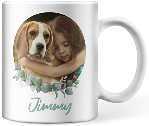 Tasse personalisiert mit Foto und Text in einem Kreisausschnitt, personalisierte Fototasse für Kollegen, Partner, Haustier, Familienmitglieder, Opa, Mama und Papa (Kreisausschnitt) von Deqosy