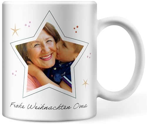 Tasse personalisiert mit Foto und Text in einem Sternausschnitt, personalisierte Fototasse für Weihnachten, Geschenkidee für Mama, Papa, Oma und Opa (Weihnachtsstern) von Deqosy