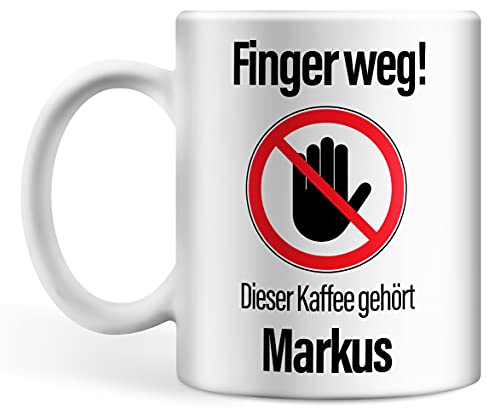 Tasse personalisiert mit Namen, Finger weg! Dieser Kaffee gehört Wunschnamen, personalisierte Kaffeetasse mit Wunsch-Name (Ohne Foto) von Deqosy