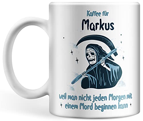 Tasse personalisiert mit Namen, Halloween Tasse, Kaffee für Wunschname weil man nicht jeden Morgen mit einem Mord beginnen kann, Fun Horror Geschenk (Mord am Morgen) von Deqosy