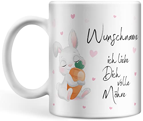 Tasse personalisiert mit Namen, Wunschname ich liebe dich volle Möhre, Ostergeschenk für Männer und Frauen, Geschenkidee zu Ostern, Liebeserklärung von Deqosy