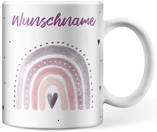 Tasse personalisiert mit Namen Regenbogen Herz persönliche Geschenke Kinder Namenstasse von Deqosy