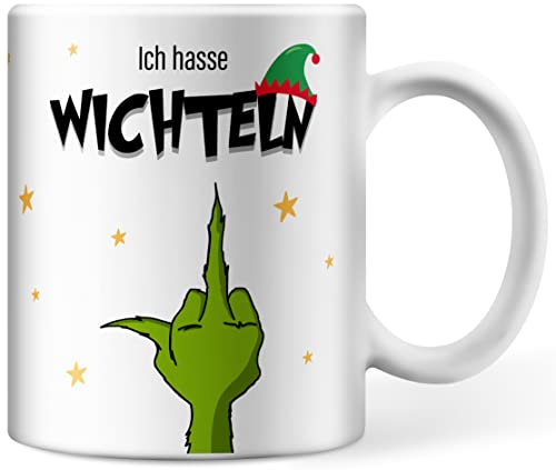 Wichtelgeschenk Tasse mit Spruch Ich hasse Wichteln, Weihnachtsfeier Weihnachten Geschenk Kollegen von Deqosy