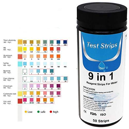 50X Wassertest Streifen - 9 In1 Hohe Präzision Wasserqualität Teststreifen, Teststreifen Wasserhärte Trinkwasser, Wasserteststreifen Für Trinkwasser/pool Ph Und Chlor/aquarium/Brauchwasser/Teiche von Dequate