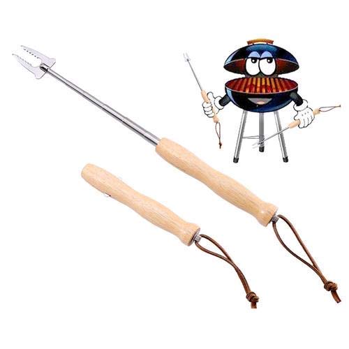 Grillgabeln Ausziehbar - 4er-Set Marshmallow Roasting Sticks, Grillspieße Edelstahl Mit Versenkbarer Robuster Holzgriff, Edelstahl Spieße 720MM Für BBQ Hotdog Teleskop Camping Lagerfeuer Zubehör von Dequate