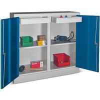 PAVOY Beistellschrank mit 2 Fachböden + 2 Schubladen, HxBxT 1.000 x 1.000 x 500 mm, Trennwand, enzianblau, lichtgrau von Pavoy