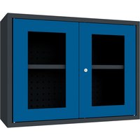 PAVOY Hängeschrank mit Sichtfenster, HxBxT 600 x 800 x 300 mm, Lochrückwand, enzianblau, anthrazitgrau von Pavoy