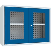 PAVOY Hängeschrank mit Sichtfenster, HxBxT 600 x 800 x 300 mm, Lochrückwand, enzianblau, lichtgrau von Pavoy