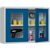 PAVOY Hängeschrank mit Sichtfenster, HxBxT 600 x 800 x 300 mm, Lochrückwand, reinweiß, lichtgrau von Pavoy