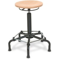 HEMMDAL Hocker, Sitz aus Buche, Sitzhöhe 540-740 mm, Stahlbasis, Bodengleiter von HEMMDAL