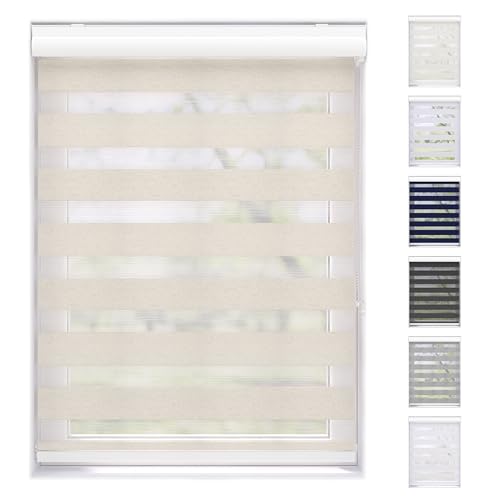 EFIXS Doppelrollo mit Kassette Montage Wand/Decke mit Bohren Breiten: 40-220, Höhe: bis 240 Hier: BxH (60 x 175) cm (Leinen) Premium Duorollo, oder ohne Bohren mit Klemmhalter am PVC-Fenster von Der Jalousienladen