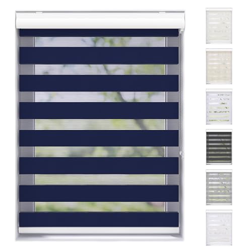 EFIXS Doppelrollo mit Kassette Montage Wand/Decke mit Bohren Breiten: 40-220, Höhe: bis 240 Hier: BxH (80 x 175) cm (Blau) Premium Duorollo, oder ohne Bohren mit Klemmhalter am PVC-Fenster von Der Jalousienladen