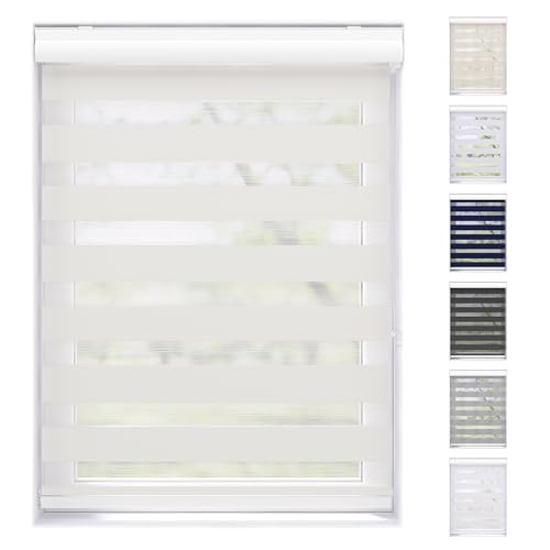 EFIXS Doppelrollo mit Kassette Montage Wand/Decke mit Bohren Breiten: 40-220, Höhe: bis 240 Hier: BxH (210 x 175) cm (Schneeweiss) Premium Duorollo, oder ohne Bohren mit Klemmhalter am PVC-Fenster von Der Jalousienladen
