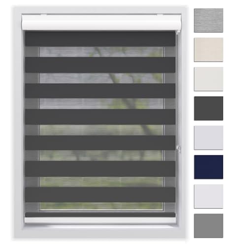 EFIXS Doppelrollo mit Kassette Montage Wand/Decke mit Bohren Breiten: 40-220, Höhe: bis 240 Hier: BxH (220 x 175) cm (Schwarz) Premium Duorollo, oder ohne Bohren mit Klemmhalter am PVC-Fenster von Der Jalousienladen