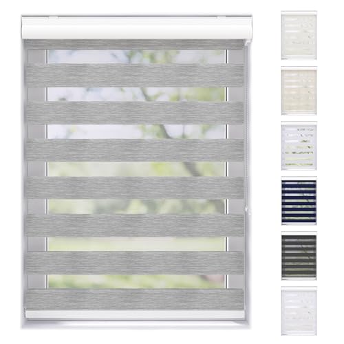 EFIXS Doppelrollo mit Kassette Montage Wand/Decke mit Bohren Breiten: 40-220, Höhe: bis 240 Hier: BxH (100 x 175) cm (Grau Struktur) Premium Duorollo, oder ohne Bohren mit Klemmhalter am PVC-Fenster von Der Jalousienladen