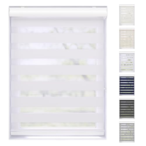 EFIXS Doppelrollo mit Kassette Montage Wand/Decke mit Bohren Breiten: 40-220, Höhe: bis 240 Hier: BxH (80 x 130) cm (Weiss) Premium Duorollo, oder ohne Bohren mit Klemmhalter am PVC-Fenster von Der Jalousienladen