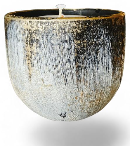 Der Perlenspieler® - Strukturierter Kerzenschmelzer in elegantem Used- Look- Gold-Anthrazit-Weiß- In-/Outdoor-100% Glasfaserdocht-Rußfrei-Für Innenräume geignet-ca.10 cm x 10 cm von Der Perlenspieler