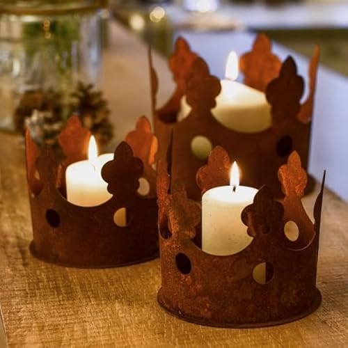 Der-Porzellan-Laden Kronentopf Edelrost Rostdeko Gartendeko, Metall, 12 x 12 cm, ideal für Kerzen & Pflanzen, romantische Deko-Krone, perfekt für Haus & Garten von Der-Porzellan-Laden