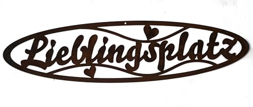 Der-Porzellan-Laden Rostdeko Schild „Lieblingsplatz“ 60 x 15 cm aus Metall, Gartendeko zum Aufhängen, dekoratives Edelrost-Dekoschild für Haus und Garten von Der-Porzellan-Laden