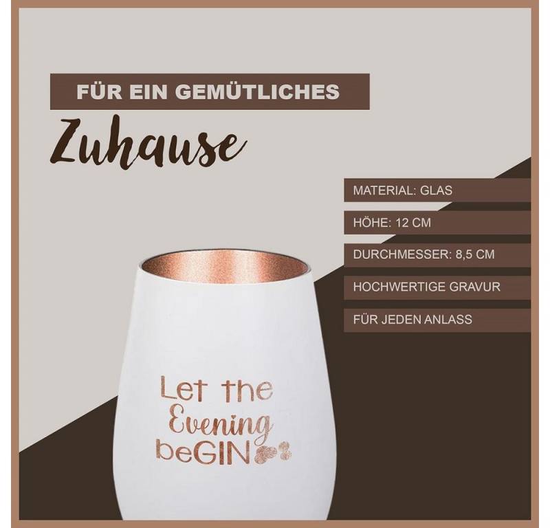 Der Porzellan-Laden Windlicht Einzigartiges Glas-Windlicht mit Gravur "Let the Evening BeGin" - von Der Porzellan-Laden