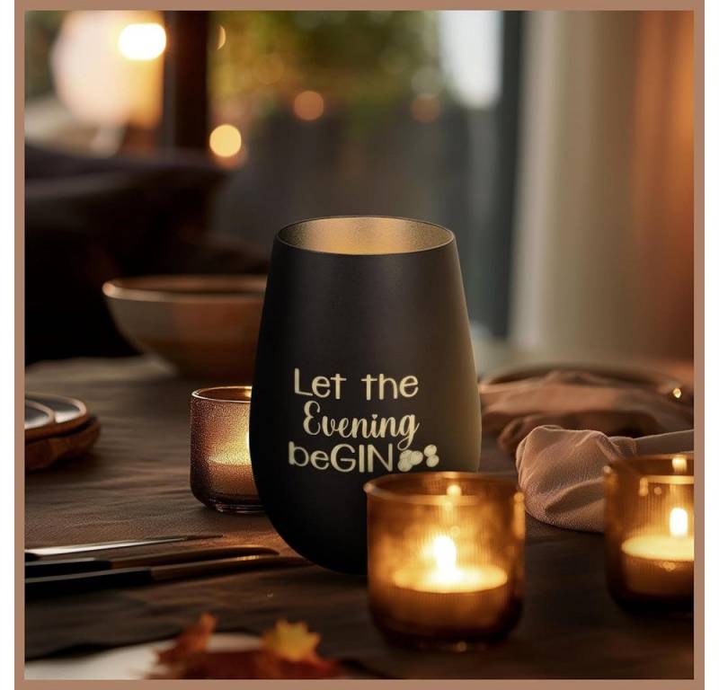 Der Porzellan-Laden Windlicht Einzigartiges Glas-Windlicht mit Gravur "Let the Evening BeGin" - von Der Porzellan-Laden