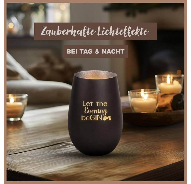 Der Porzellan-Laden Windlicht Einzigartiges Glas-Windlicht mit Gravur "Let the Evening BeGin" - von Der Porzellan-Laden