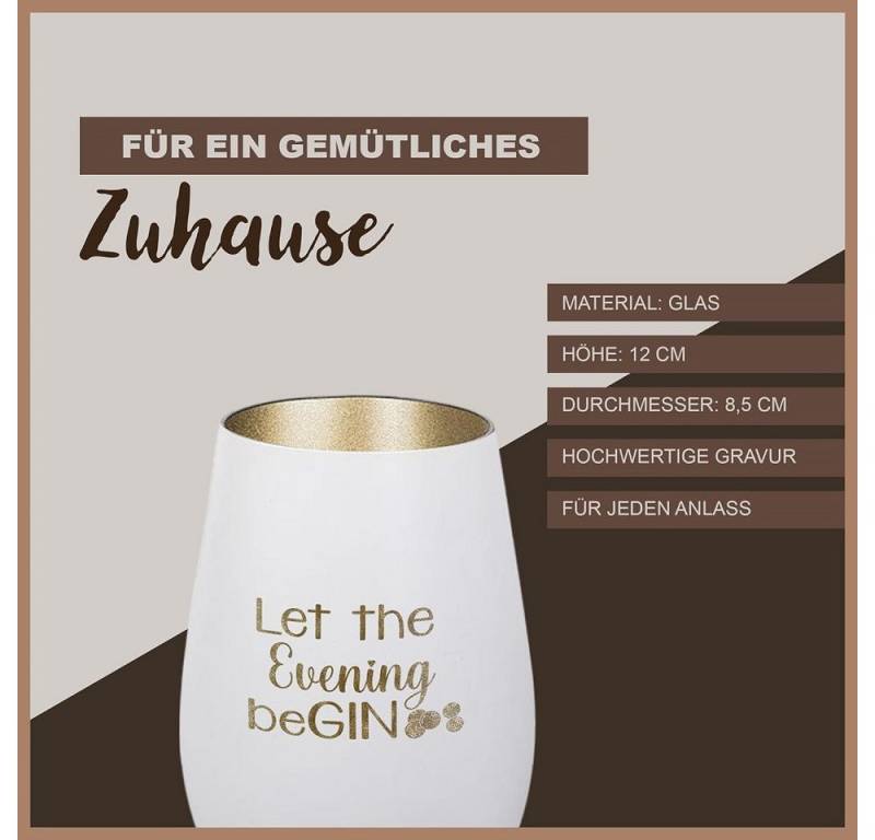 Der Porzellan-Laden Windlicht Einzigartiges Glas-Windlicht mit Gravur "Let the Evening BeGin" - von Der Porzellan-Laden