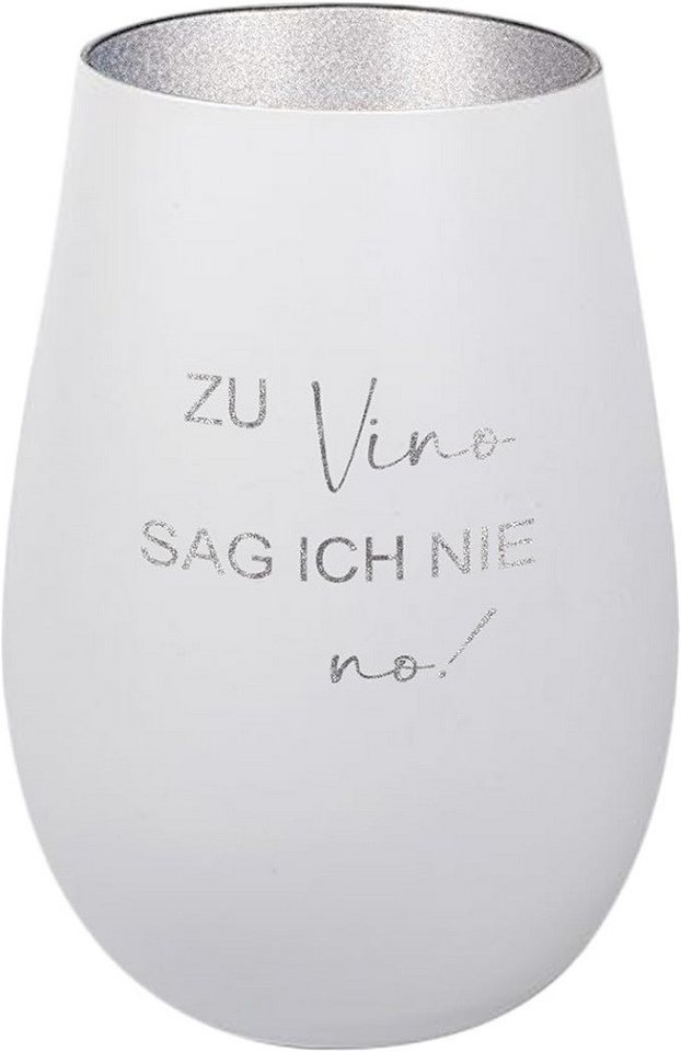 Der Porzellan-Laden Windlicht Graviertes Windlicht mit Spruch 'Zu Vino Sag Ich Nie No' - Einzigartig von Der Porzellan-Laden
