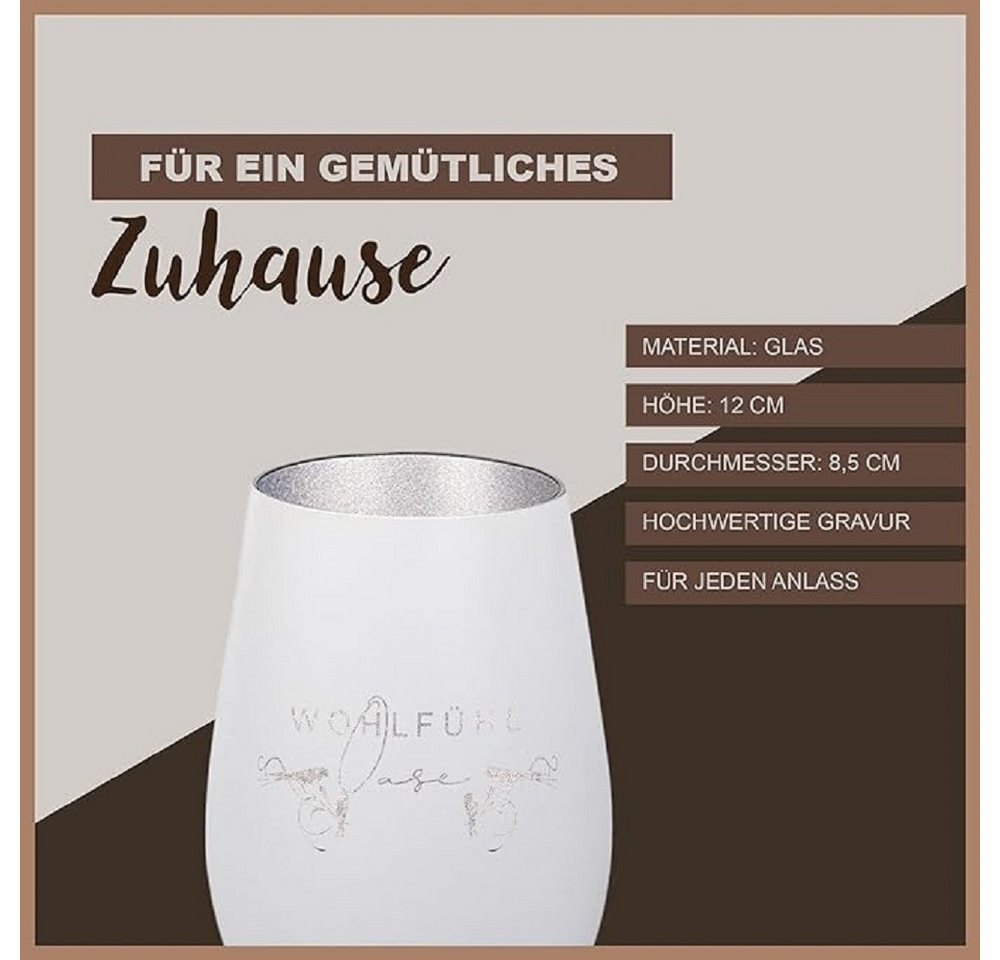 Der Porzellan-Laden Windlicht Handgefertigtes Windlicht, Gravur 'WohlfühlOase' - Gemütliche Atmosphä von Der Porzellan-Laden