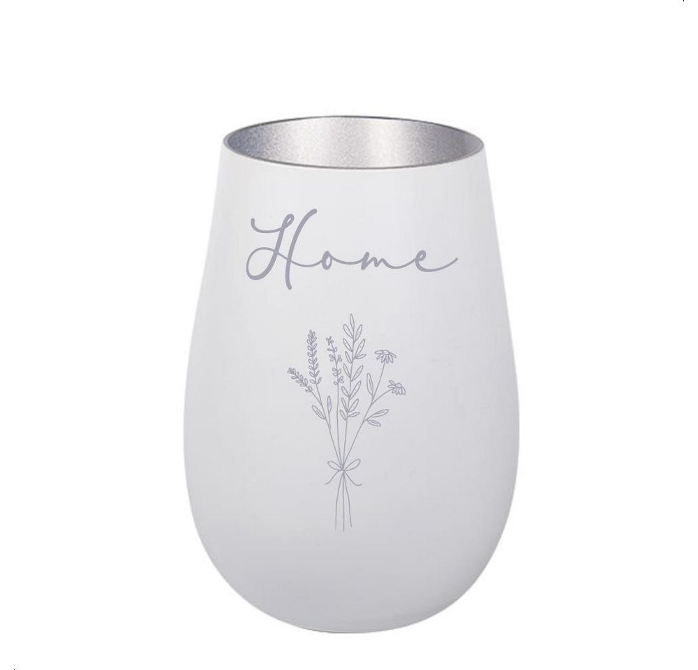 Der Porzellan-Laden Windlicht Handgefertigtes Windlicht mit Gravur 'Home' und Blumenmuster - Dekorat von Der Porzellan-Laden