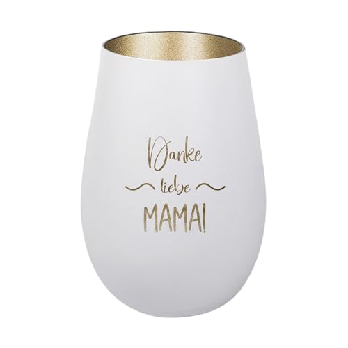 Der-Porzellan-Laden Windlicht mit Gravur Danke Liebe Mama, Weiß Gold, Teelichthalter aus Glas mit Spruch, Tischdeko modern von Der-Porzellan-Laden